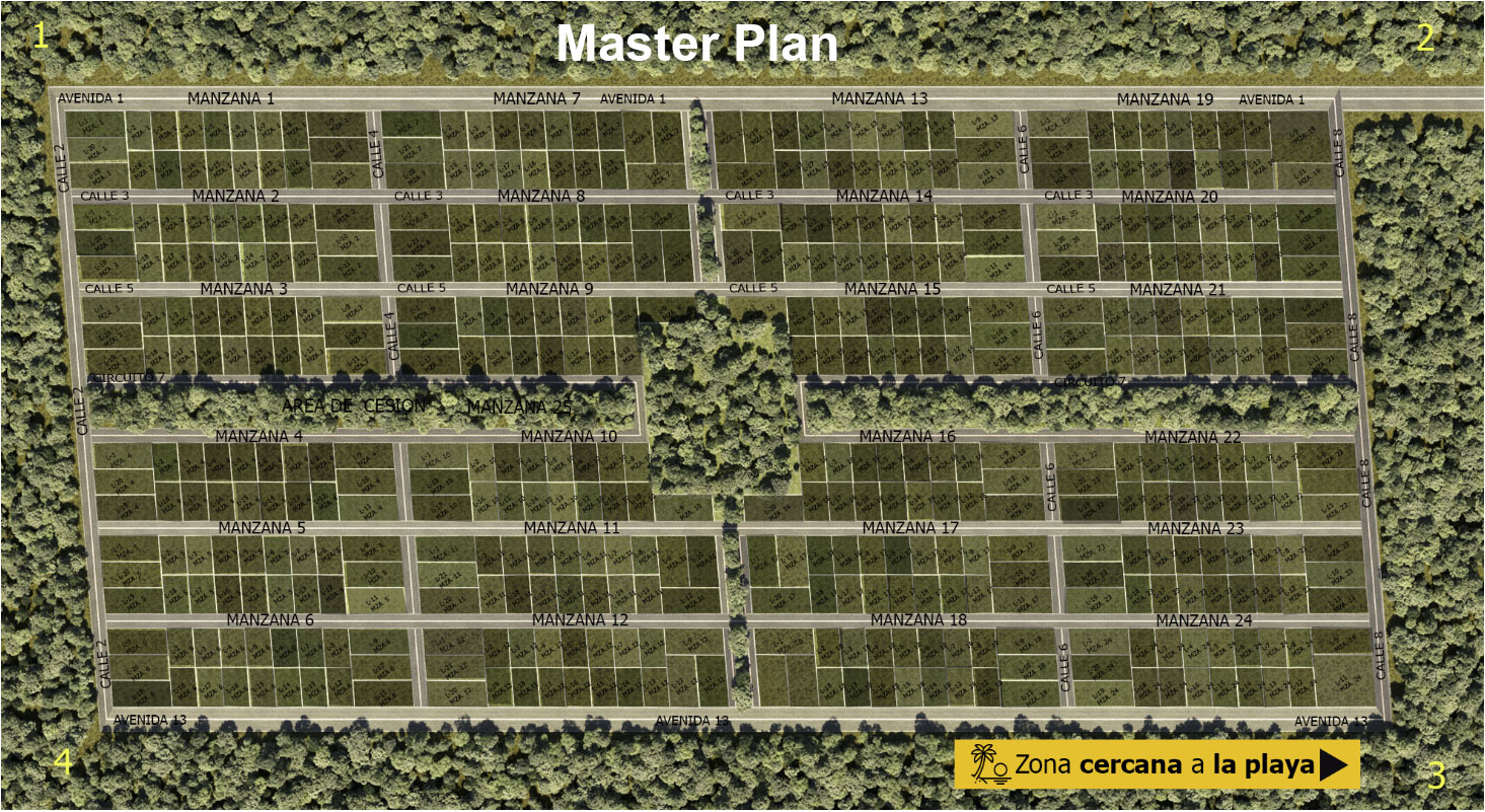 Masterplan de Brisas Mahahual: plano de distribución de lotes y manzanas